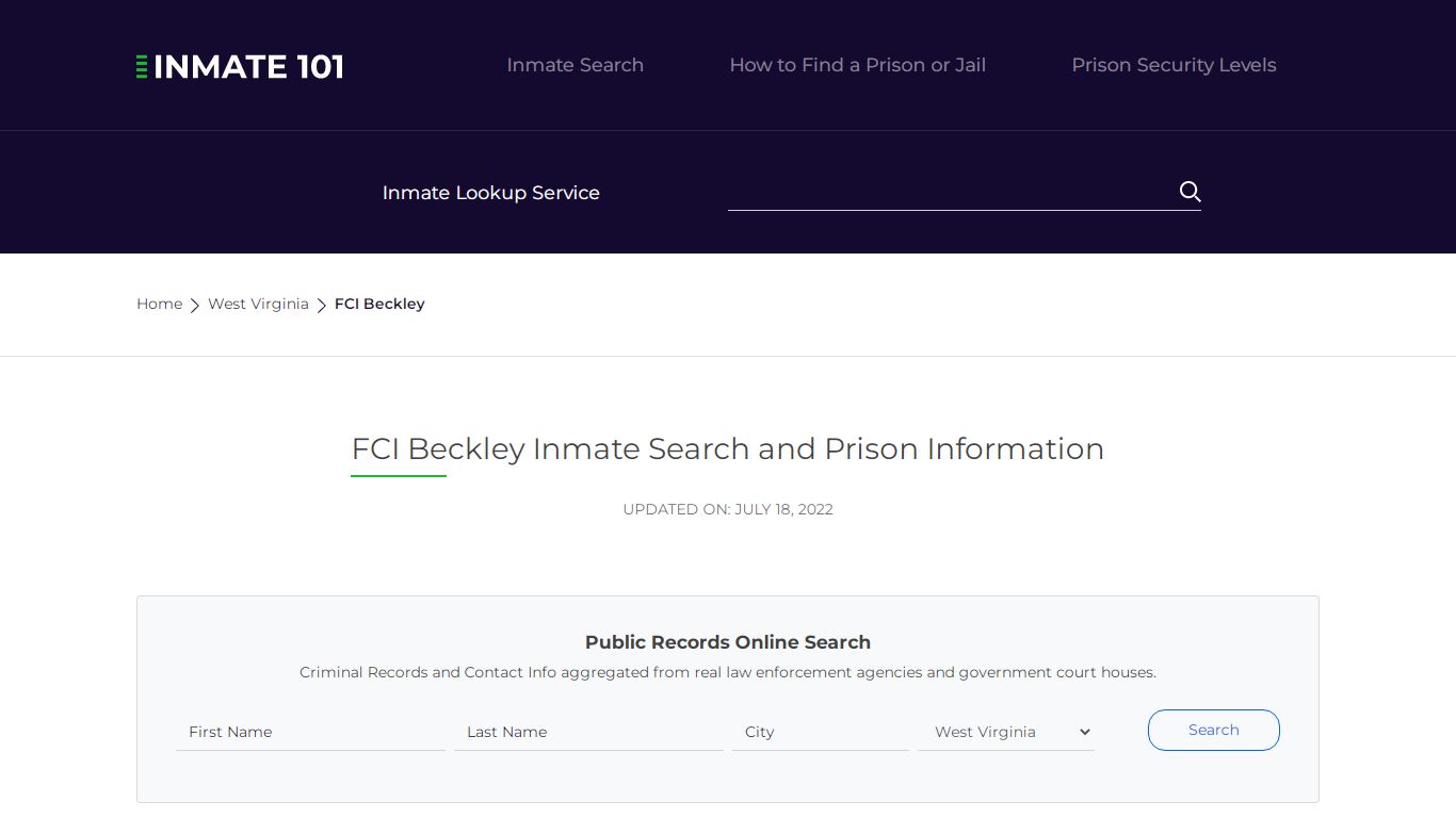 FCI Beckley Inmate Search | Lookup | Roster