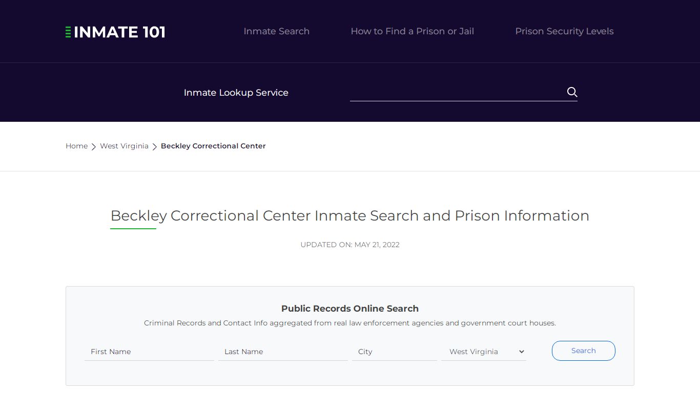 Beckley Correctional Center Inmate Search, Visitation ...